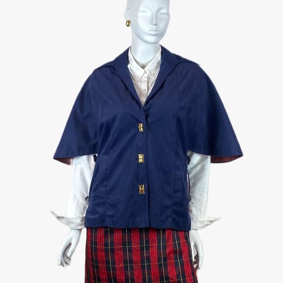 Vintage 70’s Womens Marjone Cape Jacket Faux Suede Navy Blue Size Small Capelet - Picture 3 of 6